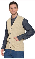 Men's Button Front Rib Knit Sweater Vest with Pockets — Relaxed Fit