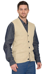 Men's Button Front Rib Knit Sweater Vest with Pockets — Relaxed Fit