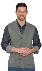 Men's Cashmere-Like Button Front Flat Knit Sweater Vest with Chest Pockets