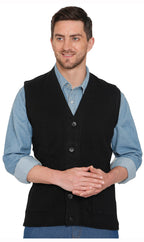 Men's Cashmere-Like Button Front Flat Knit Sweater Vest with Chest Pockets