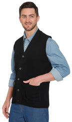 Men's Cashmere-Like Button Front Flat Knit Sweater Vest with Chest Pockets