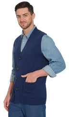 Men's Cashmere-Like Button Front Flat Knit Sweater Vest with Chest Pockets