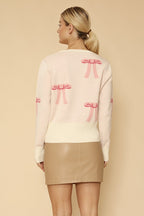 Cropped knit bow cardigan