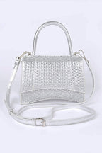 Rhinestone Metallic Top Handle Crossbody Bag