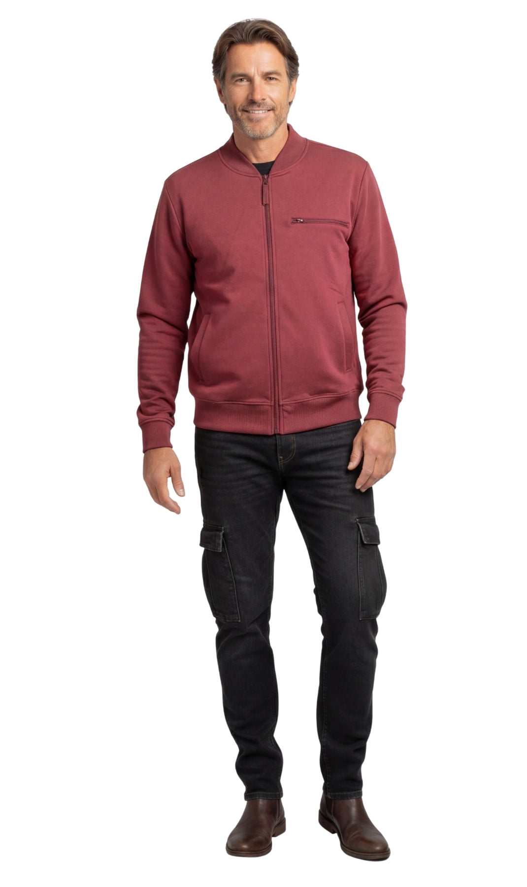 Men's Zip-Up Baseball Fleece Jacket — Lightweight Cotton Blend