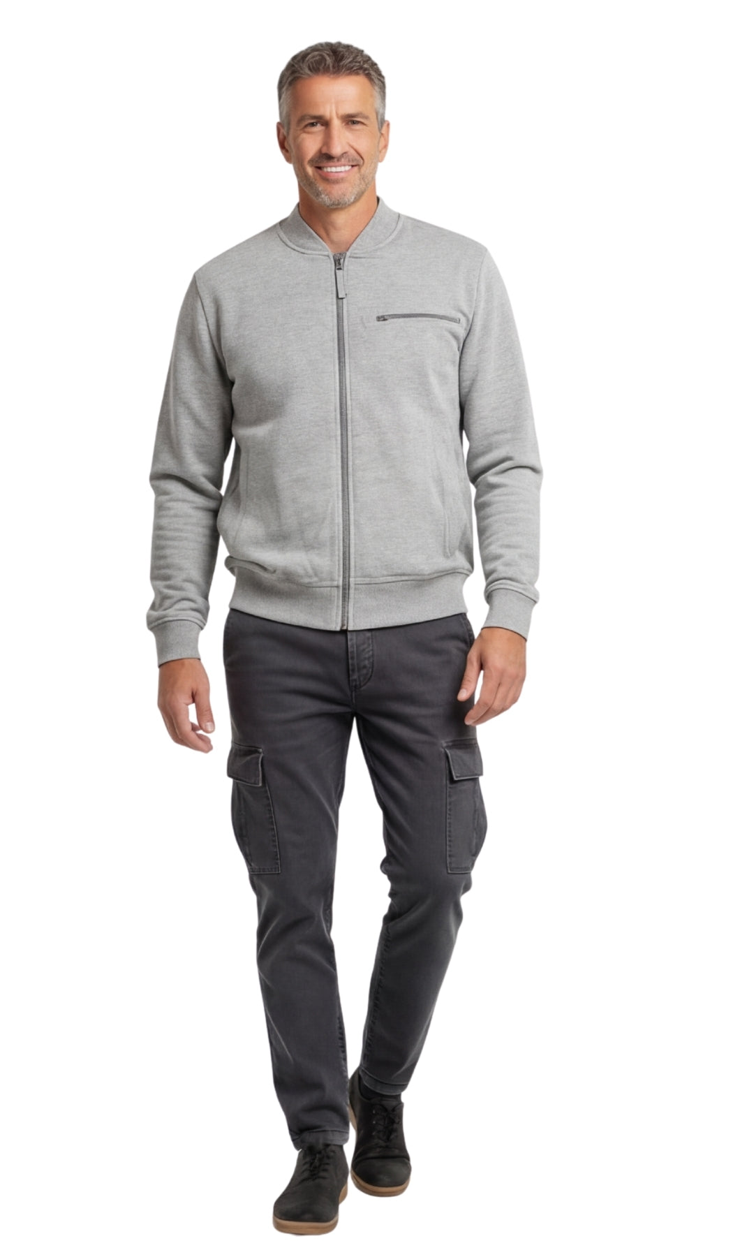 Men's Zip-Up Baseball Fleece Jacket — Lightweight Cotton Blend