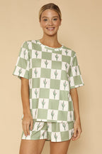 Novelty printed waffle shorts set