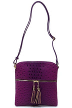 Ostrich Croc Zip Tassel Crossbody Bag