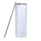20oz Straight Skinny Blank White Stainless Glitter Tumbler Sparkle Bling Sublimation Tumbler W/Straw & lid