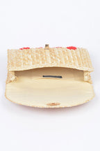 Heart Pattern Straw Convertible Clutch Bag