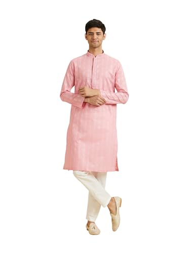 Manyavar MenS Cotton Neckline Embroidered Solid Kurta Pyjama Set(Pink,Xxxl)