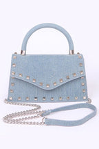 Studded Top Handle Denim Swing Bag