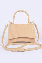 Faux Straw Top Handle Crossbody Swing Bag