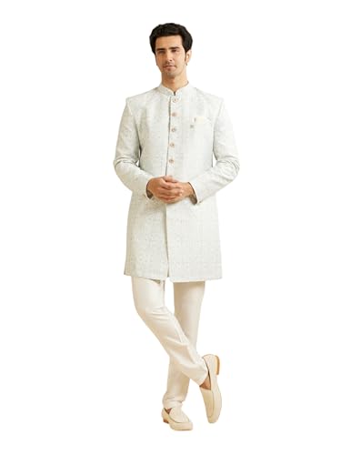 Manyavar MenS Art Silk Mandala Pattern Kurta Set (Warm White,Xl)