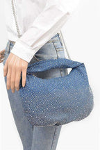 Micro Studs Convertible Denim Hobo Bag