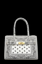 Amoeba Print Rectangular Bag with Buckle Accent