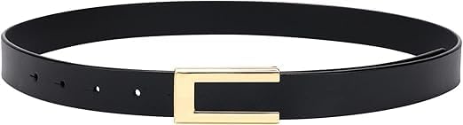 Behahai Skinny Women Leather Belt For Dresses Thin Waist Belt For Jeans Pants With Gold Buckle. (New Black.) 16136
