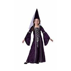 Girl Medieval Princess Costume with Dress & Hat&#44; Purple - Extra Large