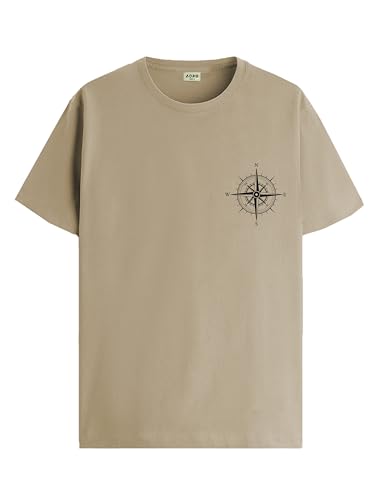 ADRO Men's Solid Regular Fit T-Shirt (RN24-STICK-COMP-BE_Beige