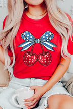 Cherry Coquette USA Bow Graphic T Shirts