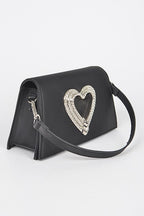 Crystal Heart Satin Top Handle Convertible Clutch