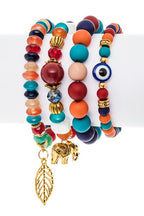 Elephant And Eye Mix Charm Stretch Bracelet Set