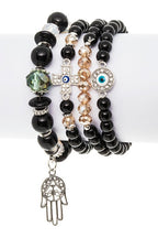 Crystal Cross And Eye Mix Charm Bracelet Set