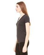 Ladies Triblend Short-Sleeve Deep V-Neck T-Shirt - BLUE TRIBLEND - S(D0102H7WBM2)