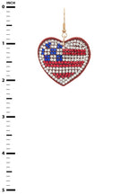 USA Flag Rhinestone Heart Shape Pillow Earrings