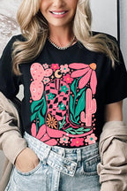 Boho Cowgirl Boot Floral Graphic T Shirts
