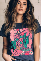 Boho Cowgirl Boot Floral Graphic T Shirts