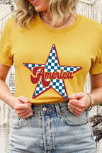 America Checkered Star Graphic T Shirts
