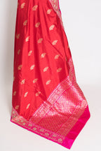 Radha : Zardosi Hand Embroidery Work Red Bridal Banarasi Saree