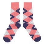 Coral Navy Argyle Wedding Groomsmen Men's Dress Socks with Matching Bow Tie