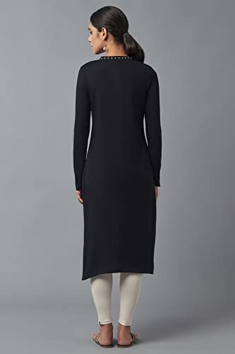 W For Woman Jet Black Embroidered Winter Kurta