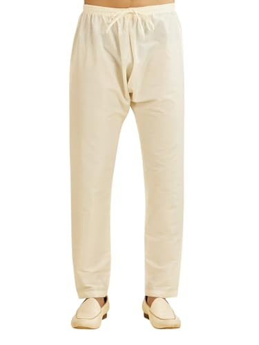 Diwas By Manyavar MenS Art Silk Solid Pyjama (Cream,S)
