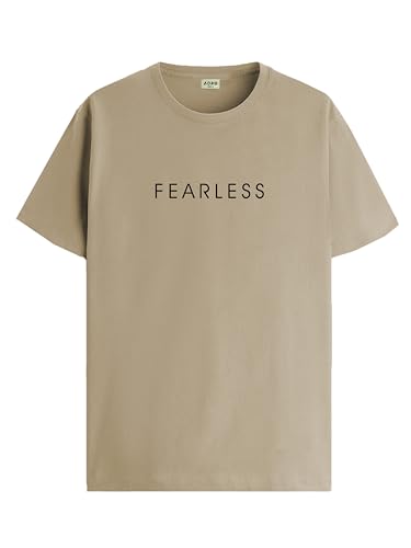 ADRO Men's Solid Regular Fit T-Shirt (RN24-FRL-BE_Beige