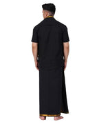 Prakasam Cotton Mens Single Jari Border (1.28X2.00 Mtrs) Black Dhoti + Readymade Half Sleeve Shirt + Balck Jari Border Matching