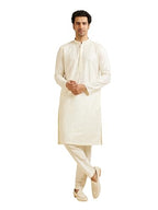 Manyavar MenS Art Silk Embroidery Mirror Work Kurta Set (Warm White,Xxl)