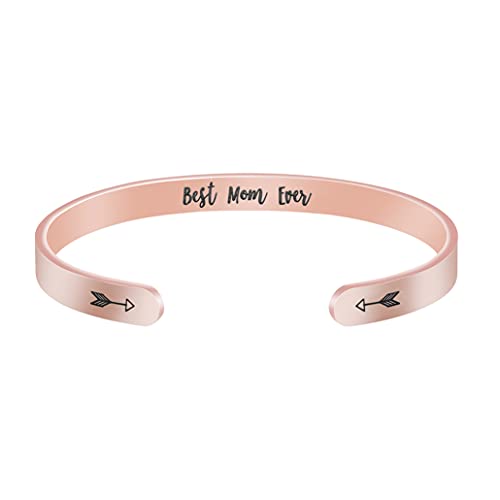 JoycuFF Birthday Gifts for Mom Mother Inspirational Mother's Day Cuff Bracelet Best Mom Ever Mommy Christmas Rose Gold Jewelry M