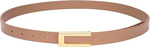 Starflyer Pack Skinny Women Leather Belt For Dresses Thin Waist Belt For Jeans Pants With Gold Buckle. (Khakhi) 28-40