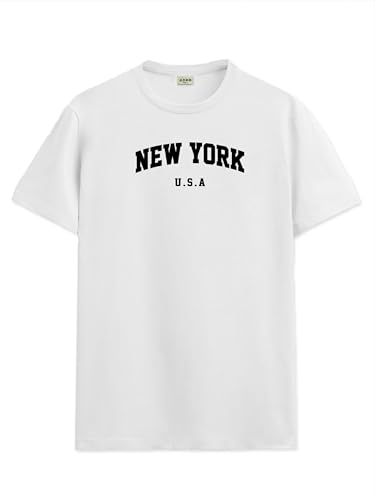 ADRO Mens New York Printed Tshirt for Men - Premium Cotton T Shirt for Men - Urban Stylish T-Shirt in Regular Fit White T-Shirt 