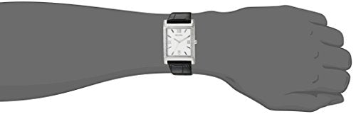 Bulova Men's Stainless Steel 3-Hand Calendar Date Quartz Watch with Black Leather Strap, Rectangle Dial Style: 96B107