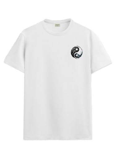 ADRO Men's Solid Regular Fit T-Shirt (RN24-STICK-YONG-WH_White