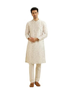 Manyavar MenS Art Silk Bel Buti Printed Kurta Set (Warm White,L)