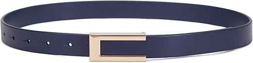 Behahai Skinny Women Leather Belt For Dresses Thin Waist Belt For Jeans Pants With Gold Buckle. (Blue) 16136