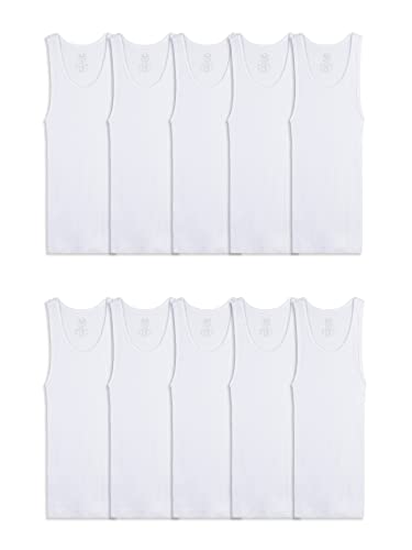 Fruit of the Loom Boys' Cotton Tank Top Undershirt (Multipack), Boys - 10 Pack - White, X-Large