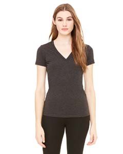 Ladies Triblend Short-Sleeve Deep V-Neck T-Shirt - BLUE TRIBLEND - S(D0102H7WBM2)