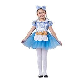 Girl Goldilocks Costume with Apron 3 Bears & Headband&#44; Blue - Large