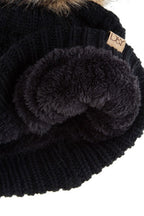 Cable Knit Beanie with Super Pom and Inner Lining